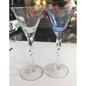 Twisted stem Cordial Blown Liquor Glasses Barware VINTAGE‎ Set Of 2